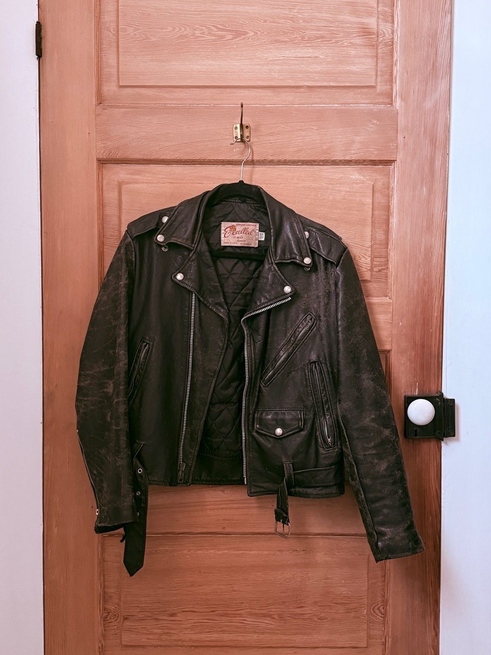 Vintage Black Leather Biker Jacket - Quilted Interior